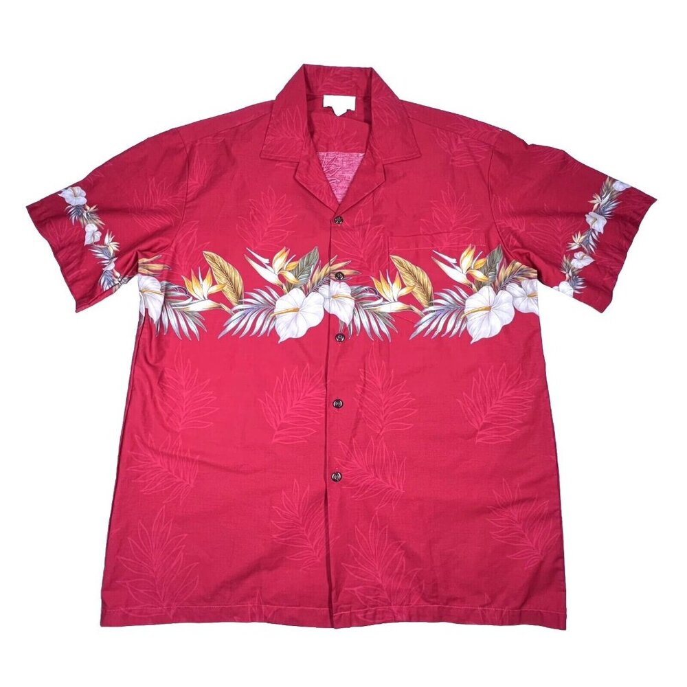 Vintage Hawaiian Shirt LARGE Made in HAWAII Bird of Paradise Flowers